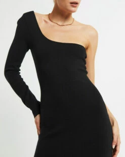 Monty One Shoulder Knit Dress Black -Insight Shop 5 27251