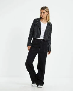 Stella Leather Look Biker Jacket Black -Insight Shop 5 30503