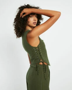 Addison Pinstripe Tie Side Corset Top Green 12 Addison Pinstripe Tie Side Corset Top Green -Insight Shop 5 37771