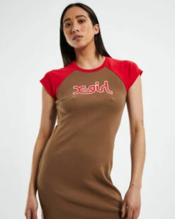 Mills Outline Raglan T-Shirt Dress Brown/Red -Insight Shop 5 39077