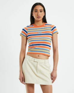Striped Ringer Baby Tee Orange Assorted -Insight Shop 5 39083