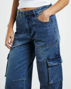 One Teaspoon Rosewood Cargo Mid Waist Wide Leg Jeans Jackson Blue -Insight Shop 5 39194