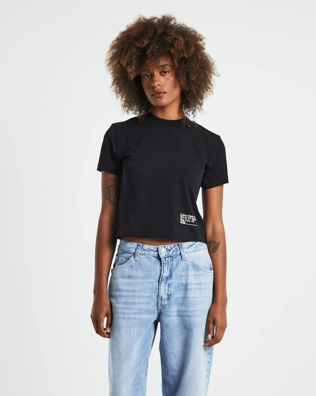 Calvin Klein CK Address Logo Short Sleeve Baby Tee Black 7 Calvin Klein CK Address Logo Short Sleeve Baby Tee Black - Image 5