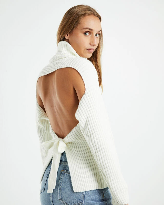 Amina Tie Back Boxy Knit Jumper White 7 Amina Tie Back Boxy Knit Jumper White - Image 5