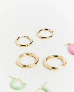 Pastel Enamel Huggie Earring Pack Gold -Insight Shop 5 44549