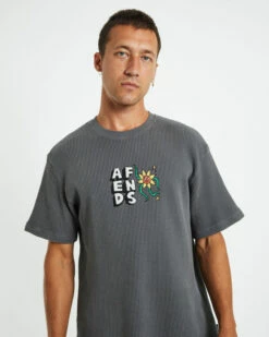 Afends Flowerbed Recycled Waffle Retro Fit Short Sleeve T-Shirt Steel Grey -Insight Shop 5 48049