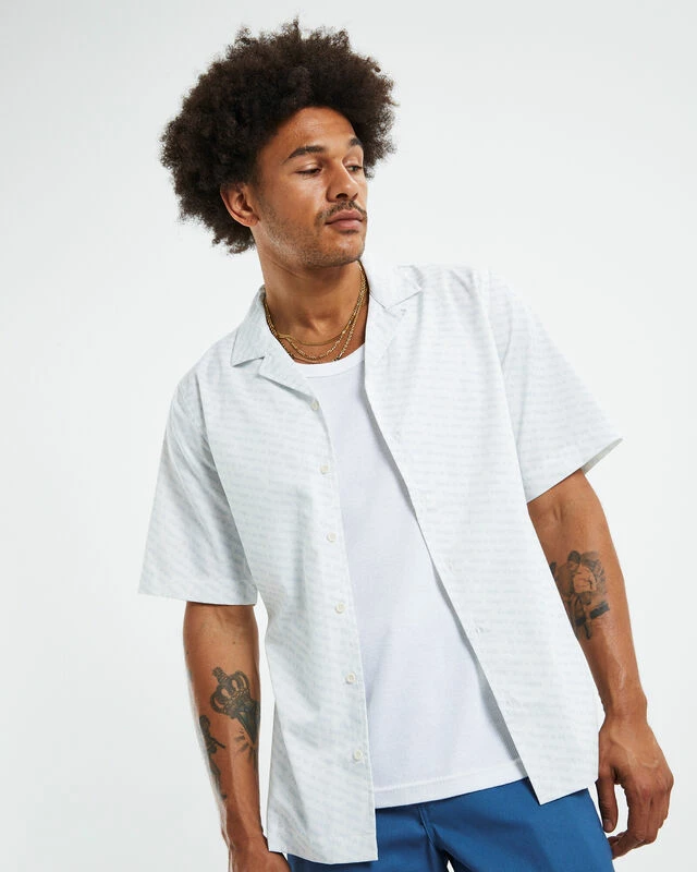 Afends Mushroom Recycled Cuban Short Sleeve Shirt White 7 Afends Mushroom Recycled Cuban Short Sleeve Shirt White - Image 5