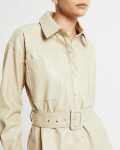 Millie PU Utility Long Sleeve Over Shirt Cream -Insight Shop 5 49077
