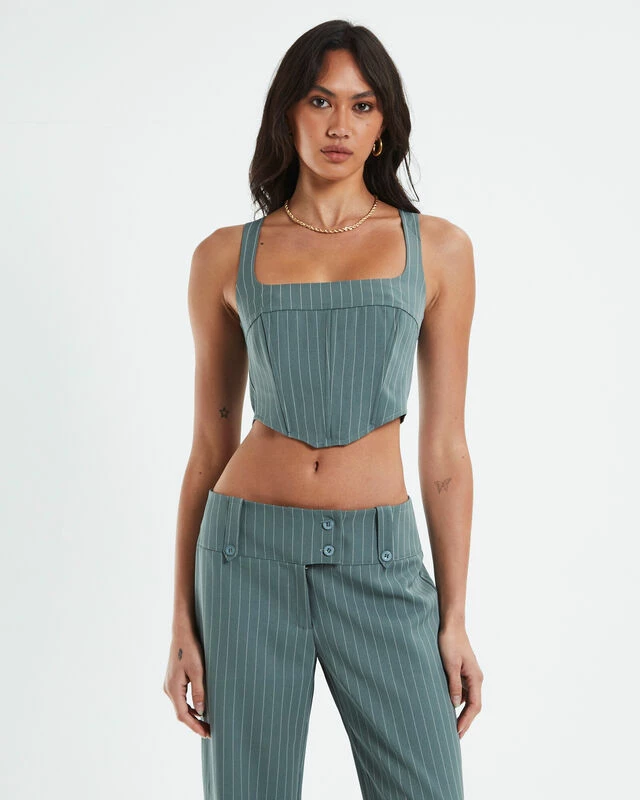 Kristen Dipped Hem Square Neck Corset Top Green 7 Kristen Dipped Hem Square Neck Corset Top Green - Image 5