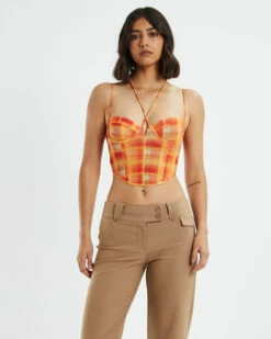 Viccy Strappy Cross Front Corset Check Orange -Insight Shop 5 51533