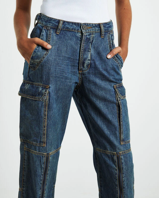 One Teaspoon Zipped Cargo Motion Jeans Used Blue 7 One Teaspoon Zipped Cargo Motion Jeans Used Blue - Image 5