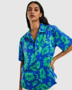 Hawaiian Short Sleeve Shirt Daisy Trippin Blue/Green -Insight Shop 5 54376