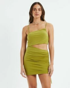 Misha Asymmetric Slinky Mini Dress Green -Insight Shop 5 55339