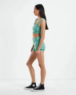 Afends Hemp Rib Check Sleeveless Crop Top Forest Green -Insight Shop 5 57130