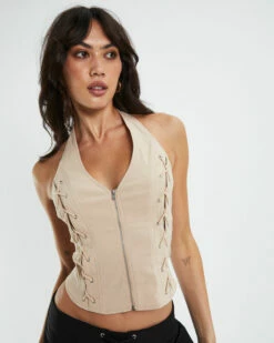 Maxine Lace Front Longline Zip Corset Tan -Insight Shop 5 57318