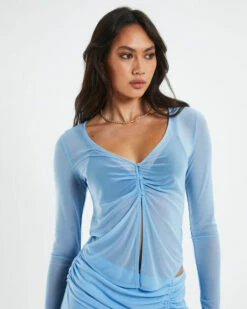 Megan Mesh Corset Long Sleeve Shirt Blue 12 Megan Mesh Corset Long Sleeve Shirt Blue -Insight Shop 5 57372