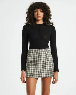 Porter Sheer Ribbed Seam Long Sleeve Top Black -Insight Shop 5 58255