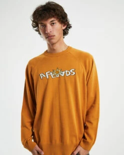 Afends Farming Recycled Knit Crewneck Sweater In Mustard Yellow -Insight Shop 5 58316