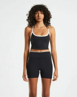 Double Layer Cropped Tank Top Black/White -Insight Shop 5 58520