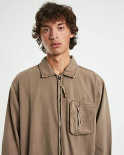 Drill Shacket In Taupe Brown -Insight Shop 5 59404