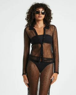 Scarlet Mesh Long Sleeve Knit Shirt Black -Insight Shop 5 59467