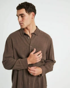 Harrison Linen Long Sleeve Shirt In Umber Brown 12 Harrison Linen Long Sleeve Shirt In Umber Brown -Insight Shop 5 62077