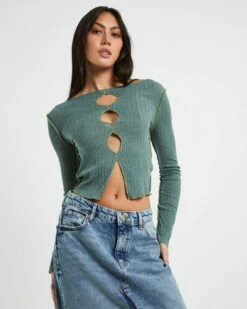 BDG Urban Outfitters BDG Cut Out Long Sleeve Top Green -Insight Shop 5 73030