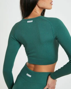 Long Sleeve Rib Crop Top In Forest Green 12 Long Sleeve Rib Crop Top In Forest Green -Insight Shop 5 73150