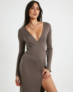 Mara Wrap Knit Midi Dress Mocha -Insight Shop 5 73156