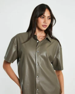 Phoebe Leather Look Shirt In Putty -Insight Shop 5 73180