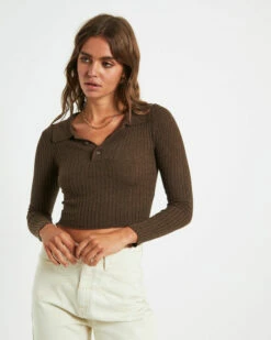 Tori Textured Button Top Choc -Insight Shop 5 73499
