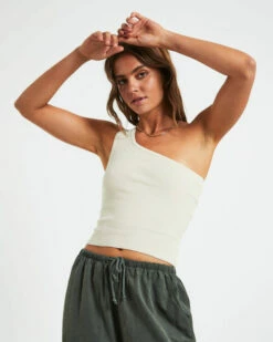 Luxe Knitted One Shoulder Top In Vintage Stone -Insight Shop 5 73609