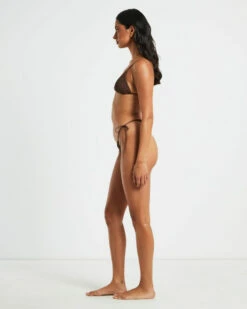 Rib Skinny Strap Triangle Bikini Top In Chocolate Brown -Insight Shop 5 74994