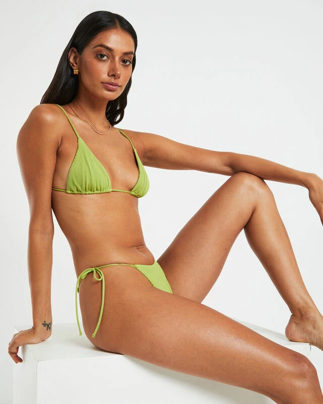 Rib Skinny Strap Triangle Bikini Top In Citrus Green 7 Rib Skinny Strap Triangle Bikini Top In Citrus Green - Image 5