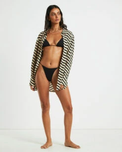 Rib Skinny Strap Tie Side Bikini Bottoms In Black -Insight Shop 5 75072
