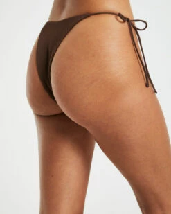 Rib Skinny Strap Tie Side Bikini Bottoms In Chocolate Brown 12 Rib Skinny Strap Tie Side Bikini Bottoms In Chocolate Brown -Insight Shop 5 75078