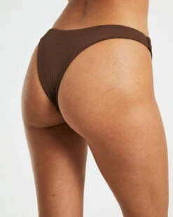 Rib Cheeky Cut Bikini Bottoms In Chocolate Brown -Insight Shop 5 75103