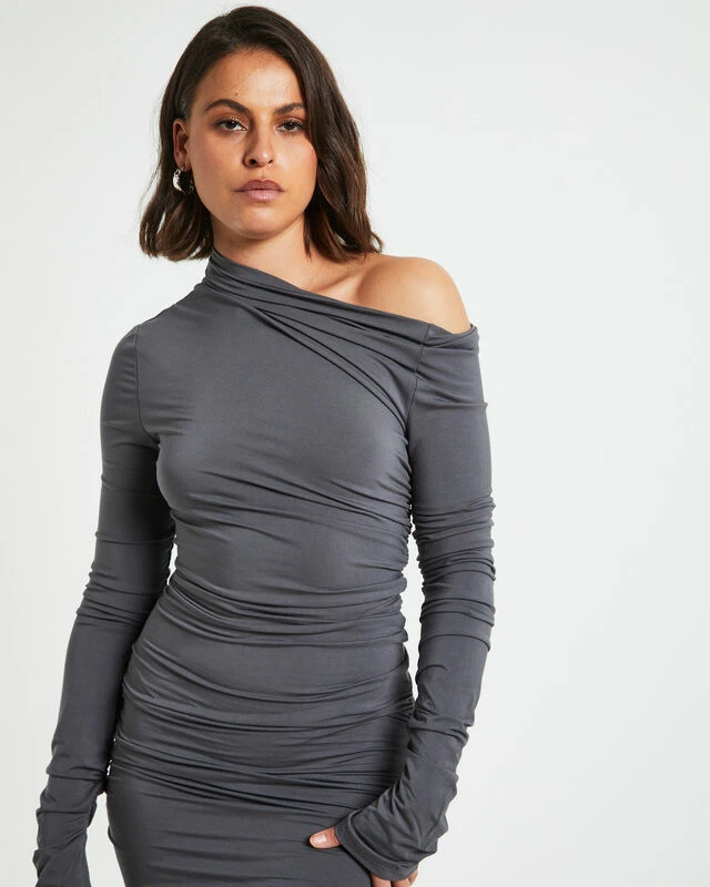 Nyah Long Sleeve Mini Dress In Gunmetal Grey 7 Nyah Long Sleeve Mini Dress In Gunmetal Grey - Image 5