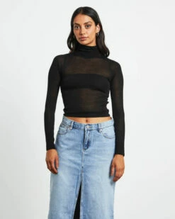 Studio Turtle Neck Long Sleeve Top In Black -Insight Shop 5 76028