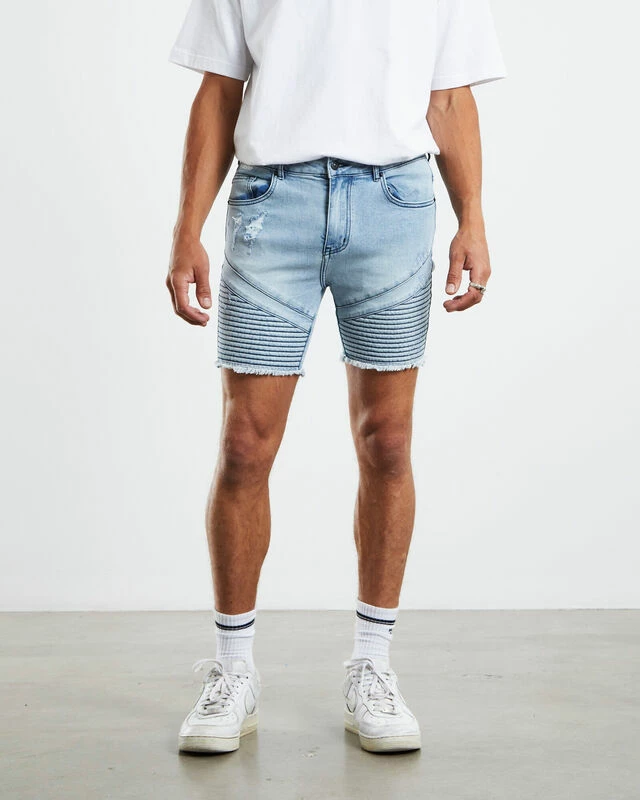 EM 2 Denim Biker Shorts Blitzed Indigo Blue 7 EM 2 Denim Biker Shorts Blitzed Indigo Blue - Image 5