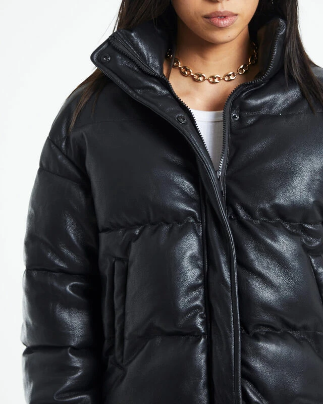 Lennon Leather Look Puffa Jacket Black 8 Lennon Leather Look Puffa Jacket Black - Image 6