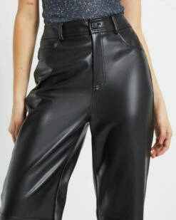 Karli Leather Look Straight Leg Pants In Black -Insight Shop 6 13580