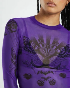 Jewelz Placement Mesh Long Sleeve Top Purple -Insight Shop 6 16550