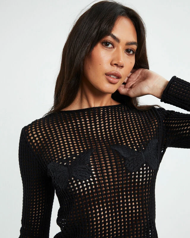 Insight Butterfly Sheer Crochet Knit Black 8 Insight Butterfly Sheer Crochet Knit Black - Image 6