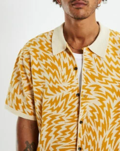 Knit Short Sleeve Shirt Electric Intarsia Orange 13 Knit Short Sleeve Shirt Electric Intarsia Orange -Insight Shop 6 19815