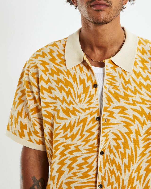 Knit Short Sleeve Shirt Electric Intarsia Orange 8 Knit Short Sleeve Shirt Electric Intarsia Orange - Image 6