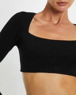 Polly Slinky Long Sleeve Crop Top Black -Insight Shop 6 20694