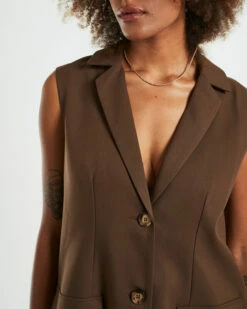 Lyka Sleeveless Blazer Chocolate Brown -Insight Shop 6 22186