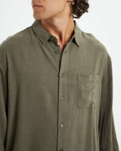 Harrison Linen Long Sleeve Shirt Olive Green -Insight Shop 6 23900