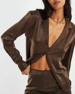 Esme Silky Longline Shirt Chocolate Brown 13 Esme Silky Longline Shirt Chocolate Brown -Insight Shop 6 24065